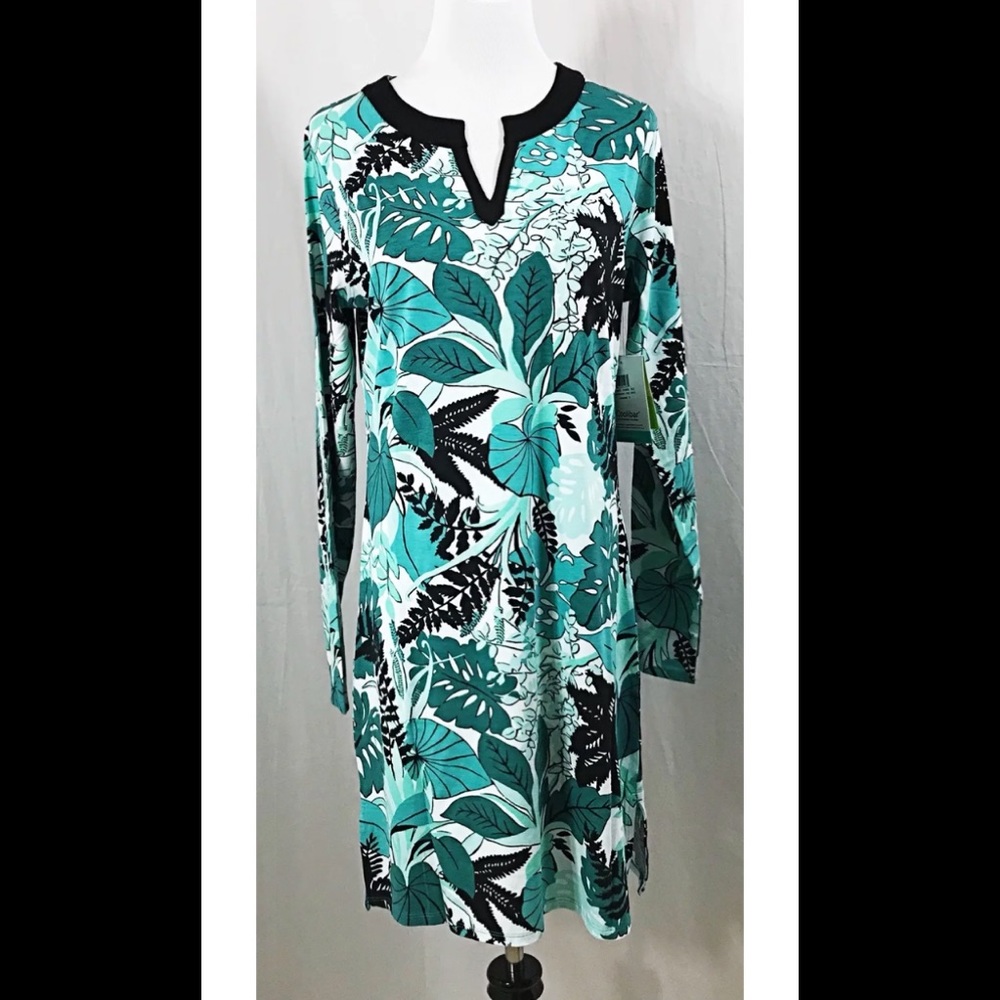 Coolibar Green Tropical Floral Knit Dress SPF 50 NEW